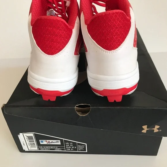Under Armour UA Ignite Mid ST CC Metal Baseball Cleats Red White Men Sz 13 NIB